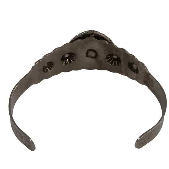 Vintage Navajo War Bonnet Cuff Coin Silver Faux Turquoise Bracelet c1949 Estate - Picture 3 of 6
